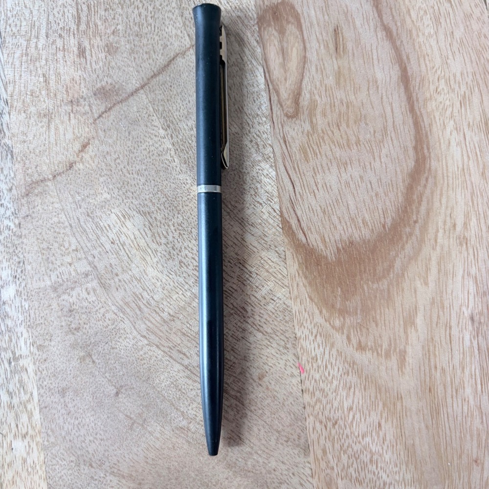 Pierre Cardin Vintage Ballpoint Pen Matte Black Silver Tone Trim Twist Action